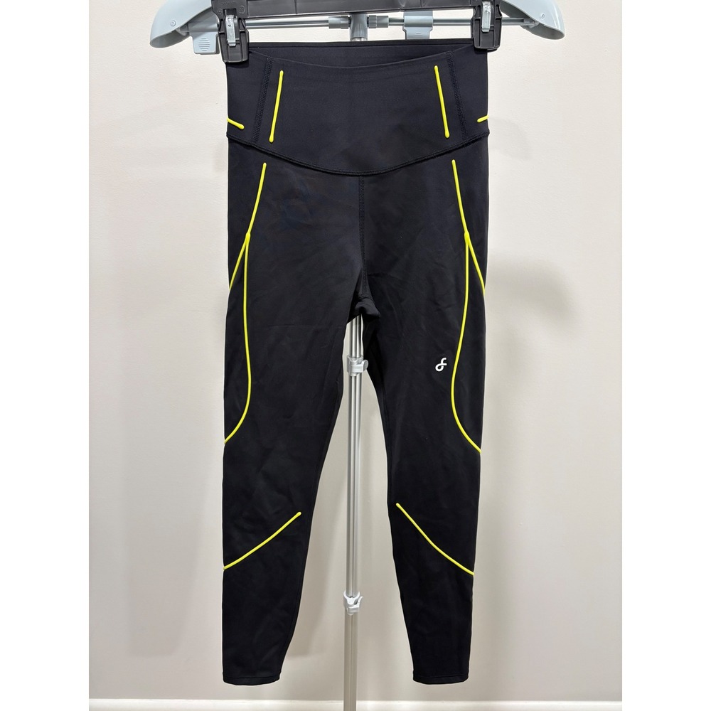 Fanka Sculpting Rubberized Compression Reflective Leggings XS Black Yellow 25"